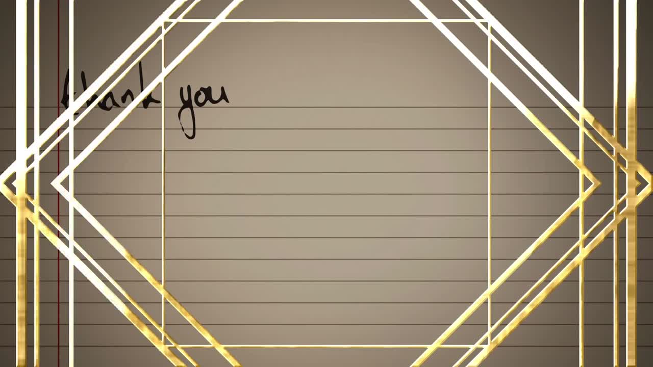 색 배경 위에 금색 기하학적 모양의 애니메이션.