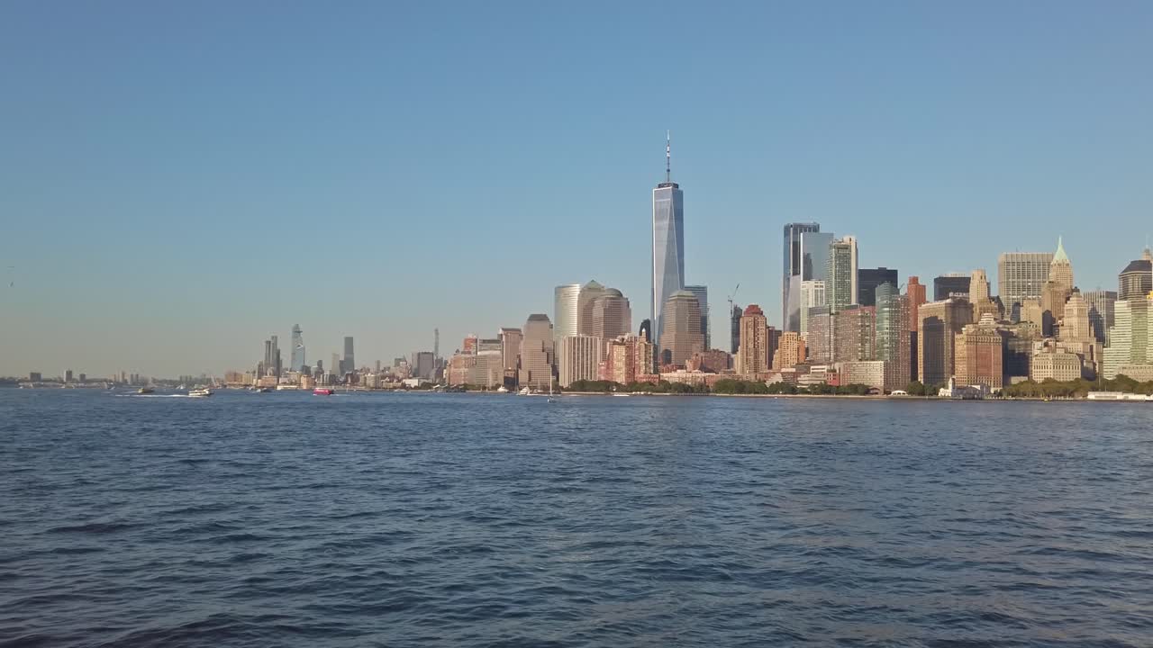 Hudson river and floating boats near New York city