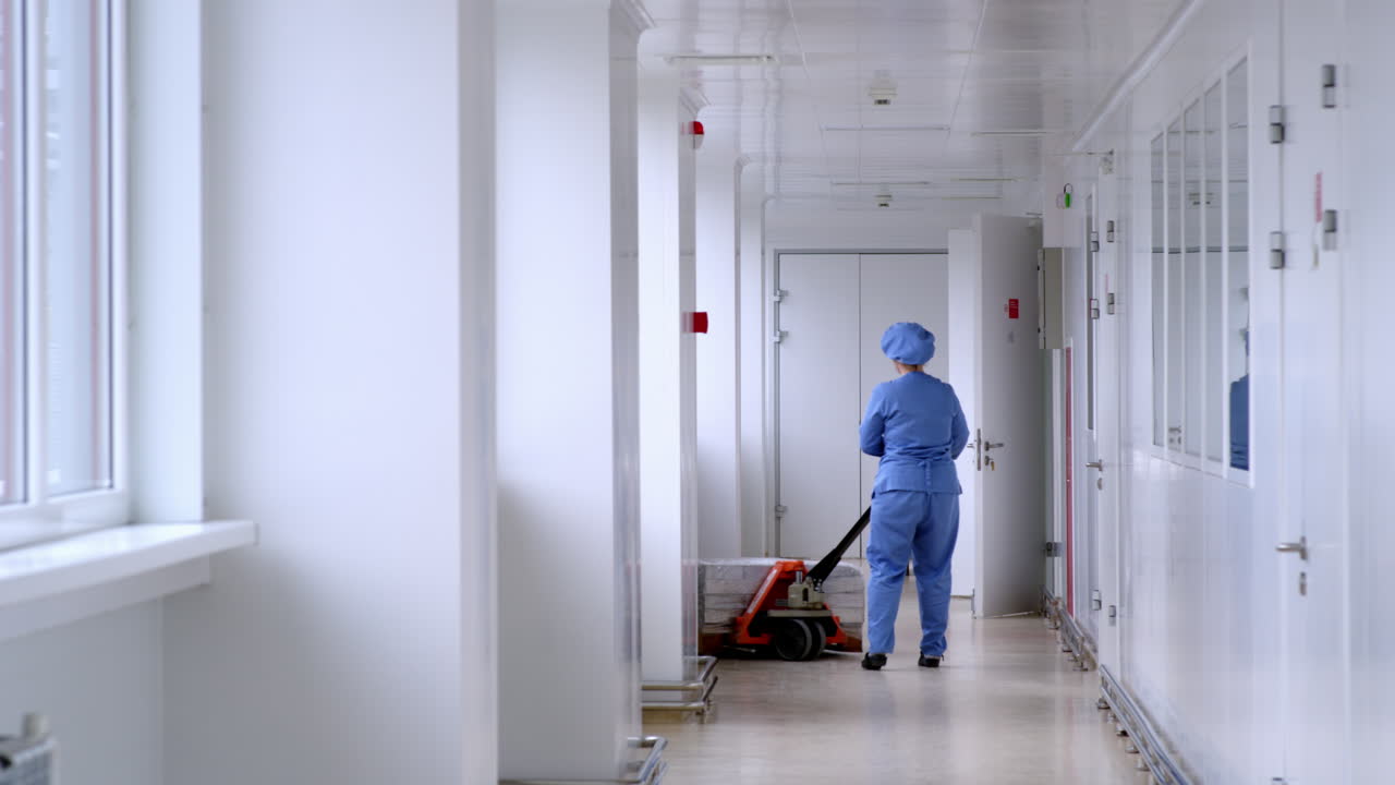 женщина, работающая на подъемнике с поддонами.