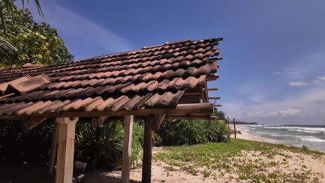 abandoned deserted sun shade shelter on the beach sri lanka remote paradise