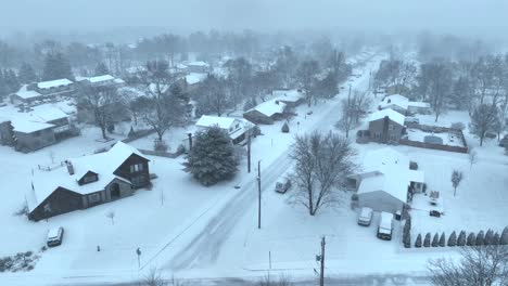 american neighborhood during blizzard