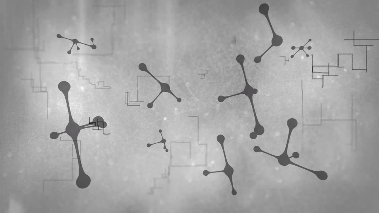 video de moléculas grises girando sobre un fondo gris