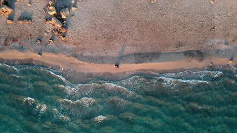 Overhead-view-of-a-couple-on-a-sand-beach-by-the-sea