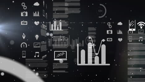 graphs and charts animation over data processing and analysis background