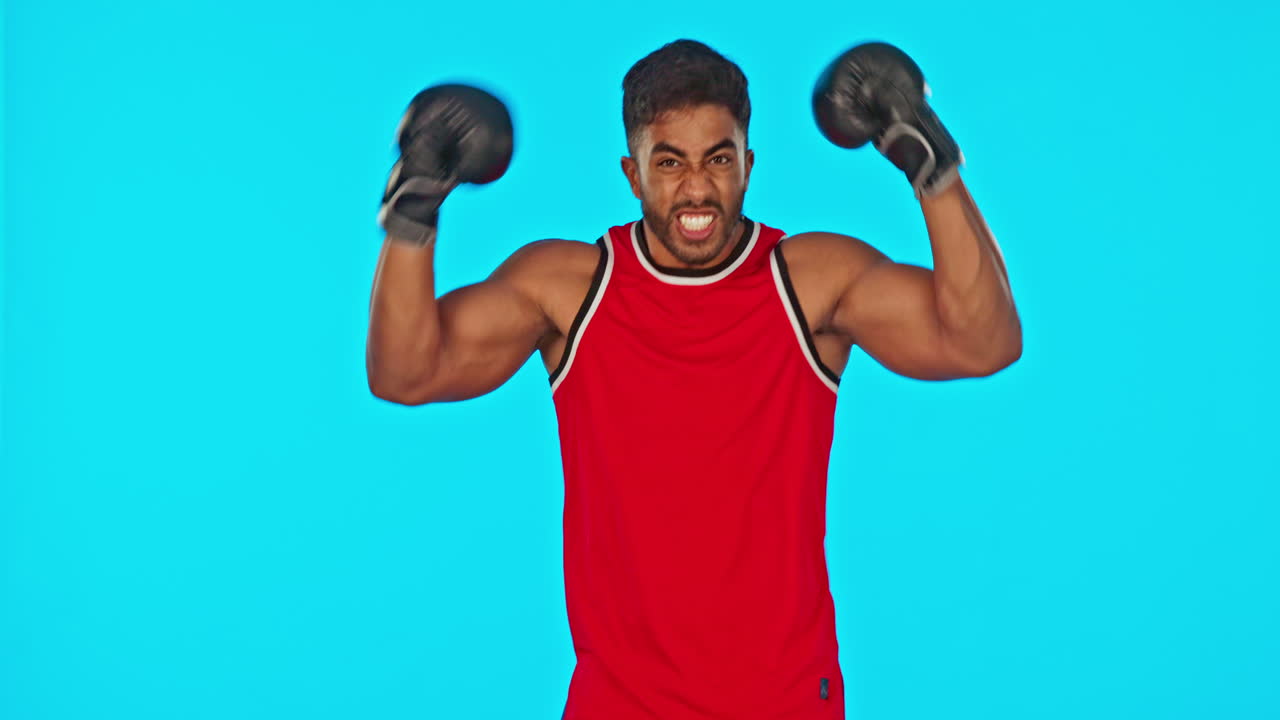 Face, boxer and man challenge in studio isolated