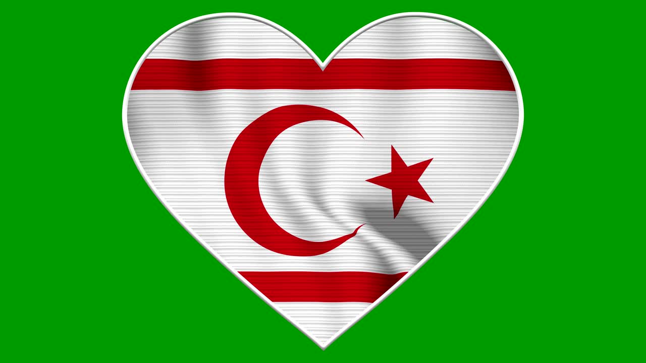 North Cyprus Heart Love Flag Loop - Realistic 4K flag waving in the wind