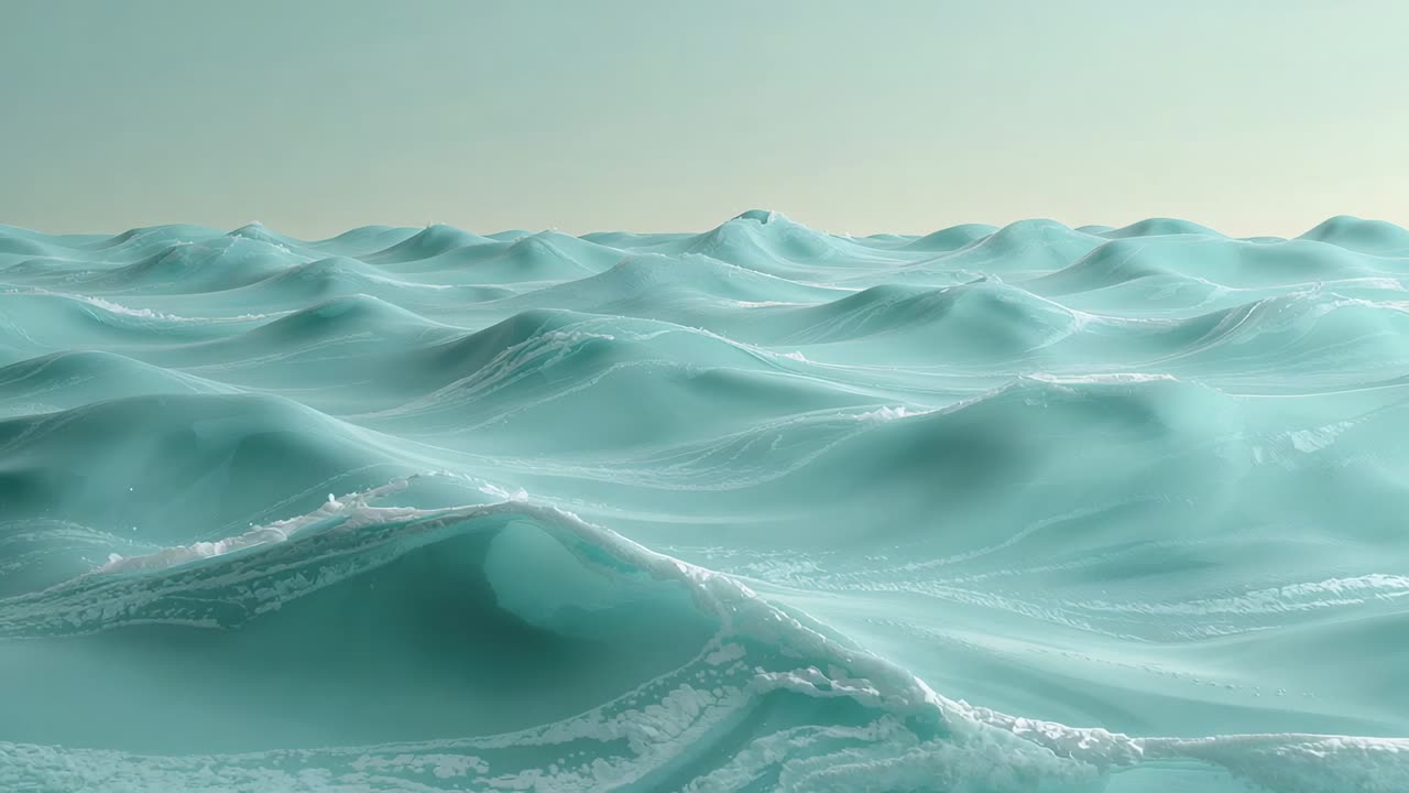 Superficie turchese e ondulata dell'oceano che propaga il moto ondoso attraverso l'oceano aperto, mostrando una sottile schiuma bianca