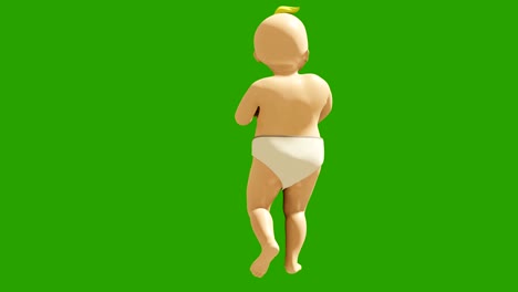 un pequeño bebé está bailando alegremente en el fondo de una pantalla verde. visualización 3d, animación de un niño bailando. animación en bucle.