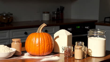 autumn baking ingredients in kitchen