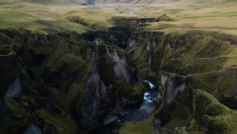 breathtaking fjaorargljufur canyon near ring road in iceland during summer, aerial