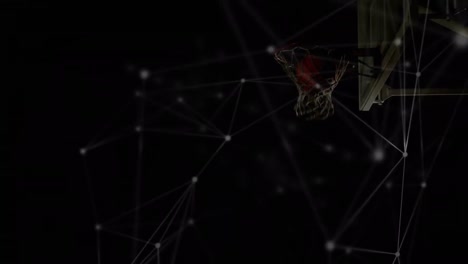 animación de redes de conexiones sobre un jugador de baloncesto caucásico en el gimnasio