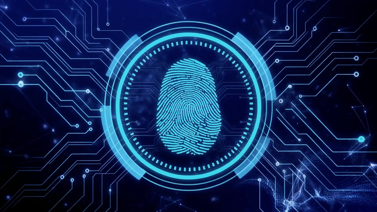 Digital Fingerprint Scanning Technology on Circuit Board Background