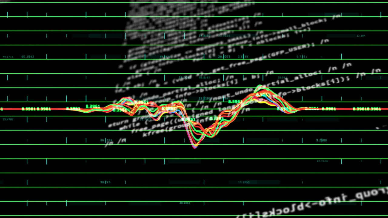 Animation of data processing on black background