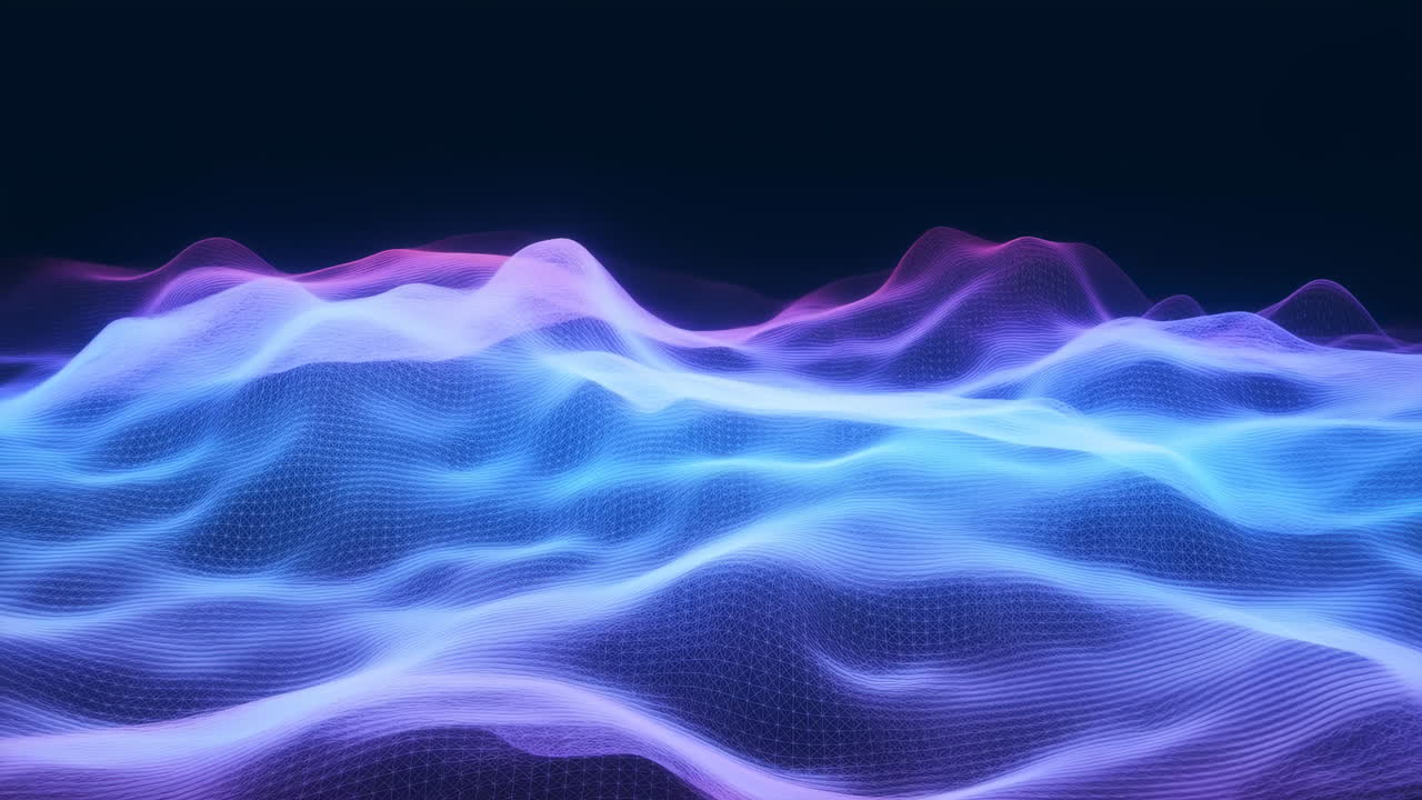 Glowing Wireframe Waves in an Abstract Digital Landscape