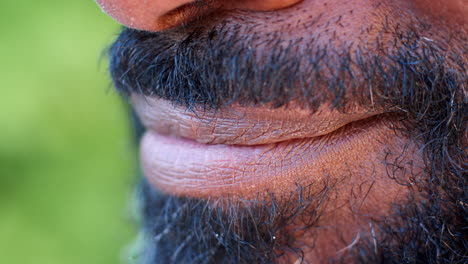 side view of the face of a smiling black man, detail