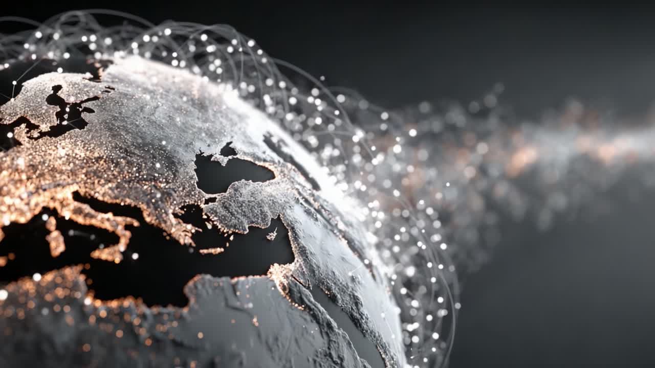 Digital Connectivity and Innovation Visualized: An Artistic Representation of Earth with Data Streams and Global Linkage Reflecting Technological Growth and Interaction