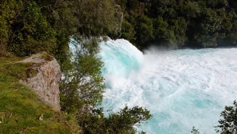 mighty, turbulent and fast flowing huka falls waterfalls on the waikato river in north island of new zealand aotearoa