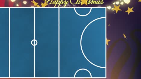 Animación-De-Texto-Navideño-Y-Estrellas-Cayendo-Sobre-El-Fondo-Del-Campo-Deportivo