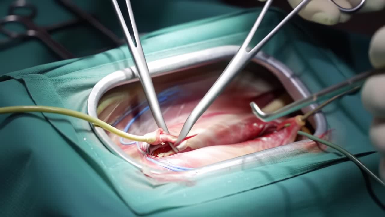 Surgical Procedure Focused on Intricate Techniques and Precision in a Medical Setting, Highlighting the Skillful Hands of Surgeons at Work During an Operation