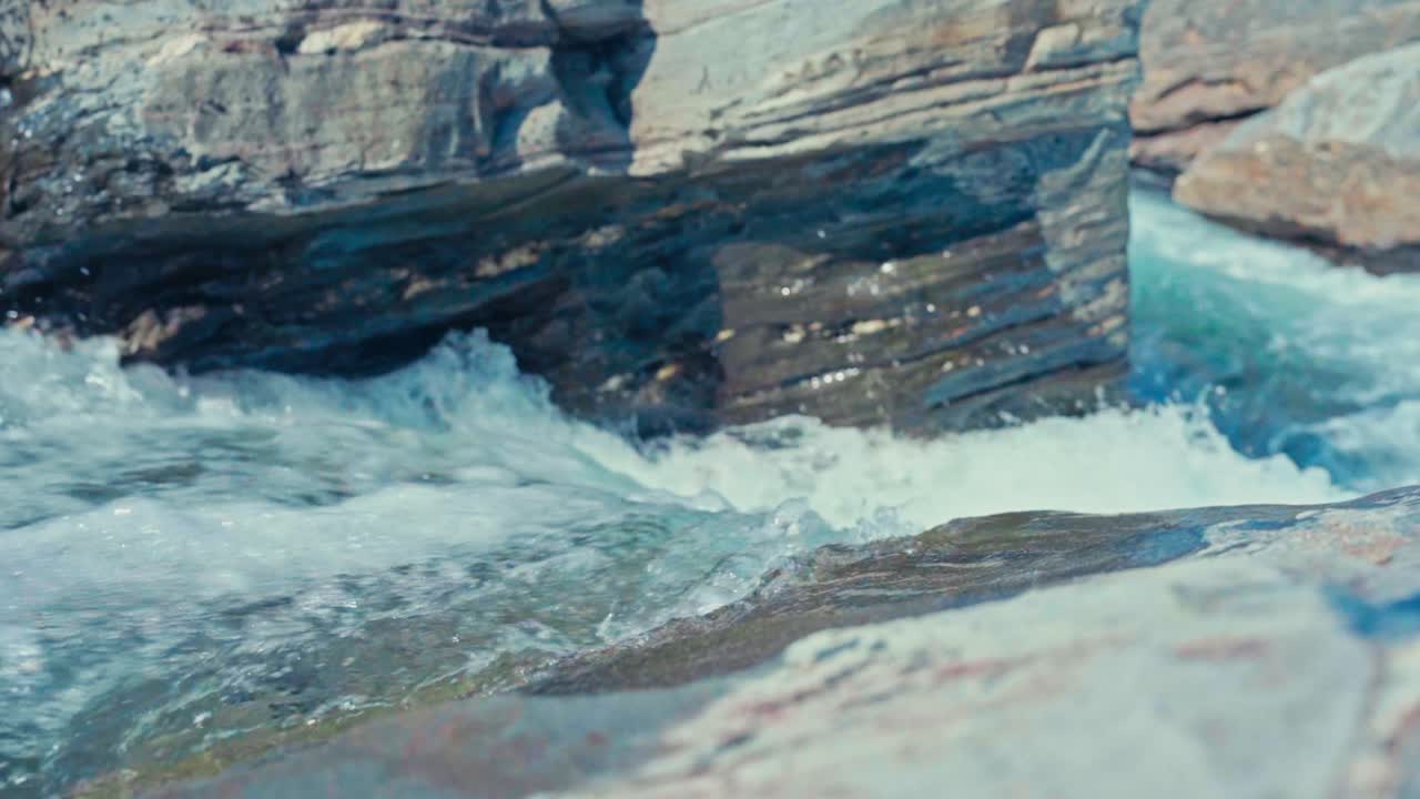 Running Water On Rocky River In Summer. - closeup shot