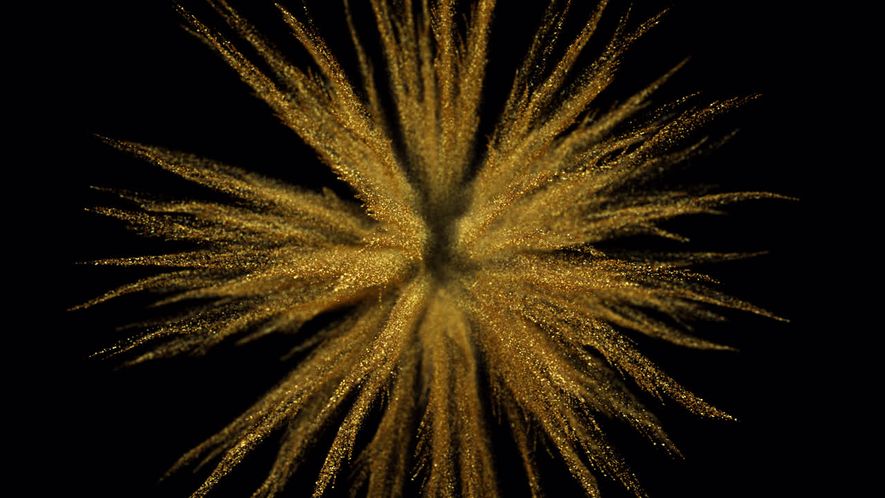 Abstract Explosion of Golden Glitter Particles on Black Background