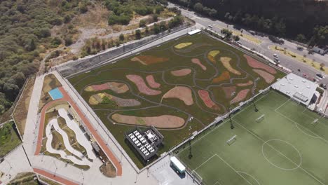 aerial view of a soccer field in santa fe mexico, near la mexicana