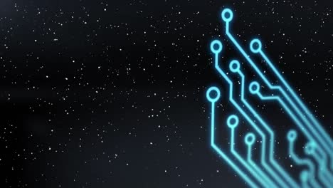 digital animation of microprocessor connections and white particles falling against black background