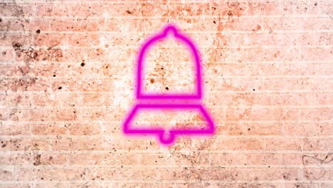 Animation-of-glowing-neon-bell-icon-on-brick-wall