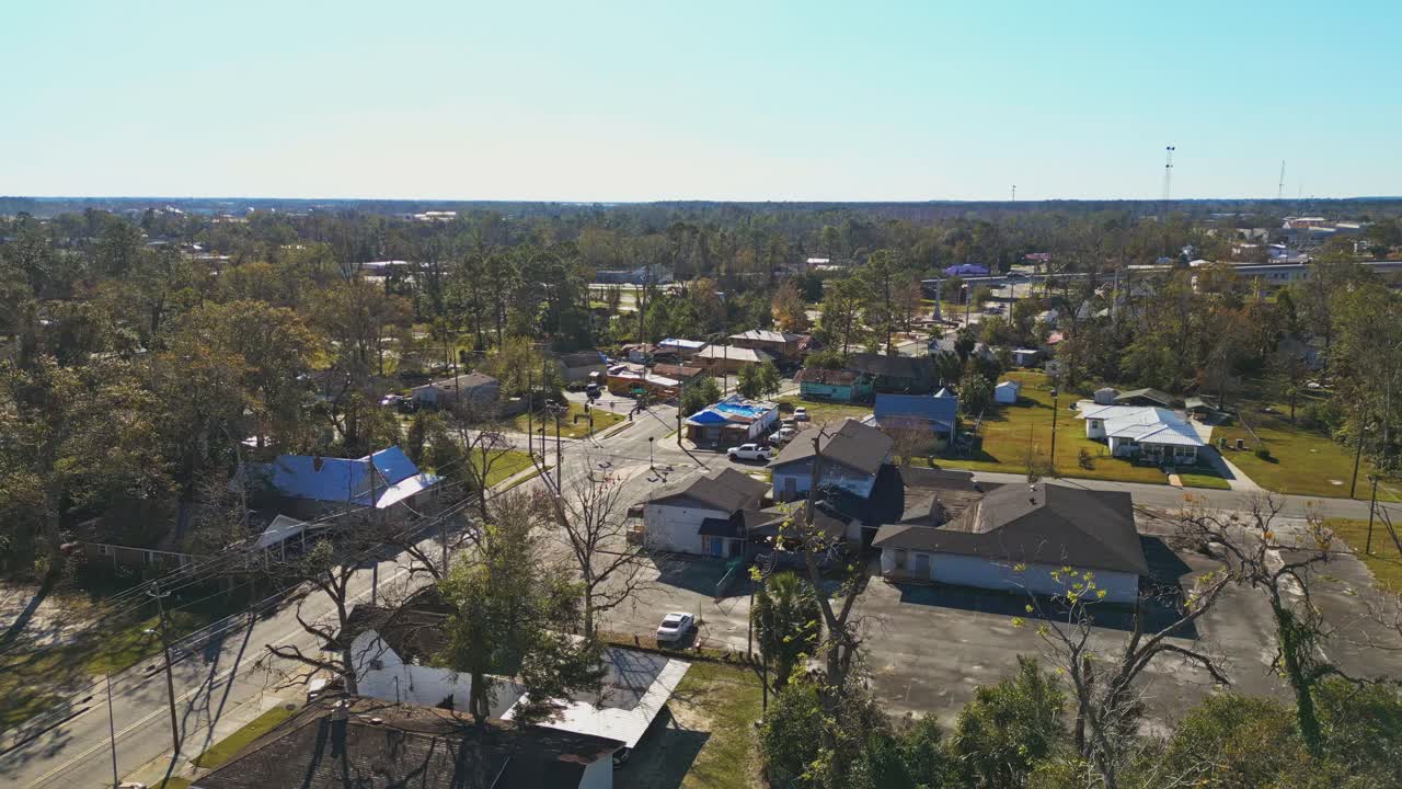 Houses In Neighborhood With View of Overpass Road In Valdosta, Lowndes County, Georgia. aerial shot