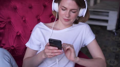 romantic girl listening music via phone