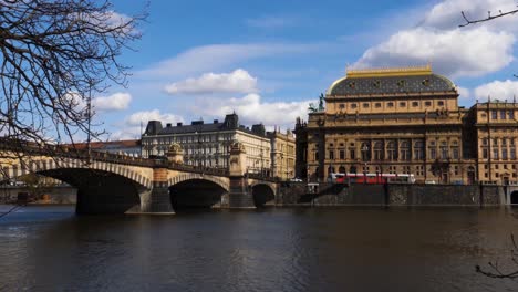 national theatre prague, legion bridge and vltava river, czech republic