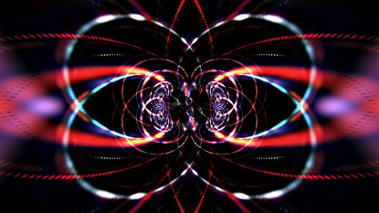 Abstract Digital Sci-Fi Futuristic Hi-Tech Motion Graphic Background. Colorful glowing neon lines speed flow shaped lights VJ loop background. Abstract Visual for title intro, music stage show.