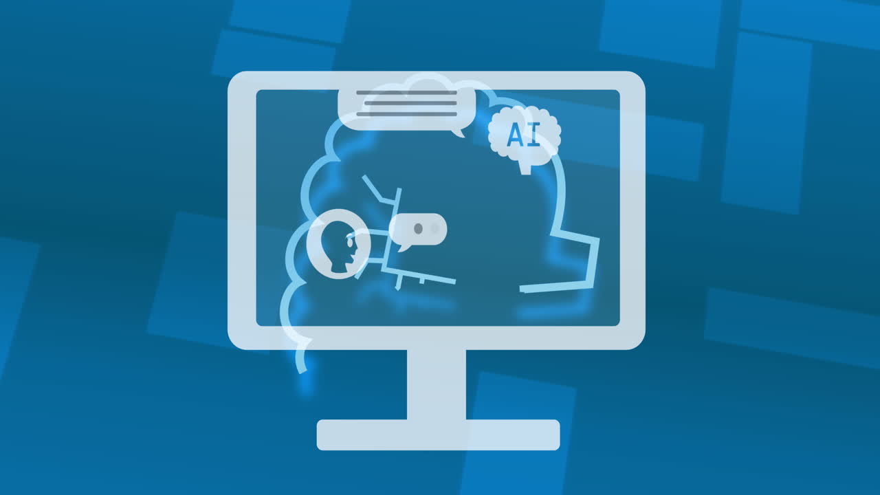 Animation of ai text, icons and data processing