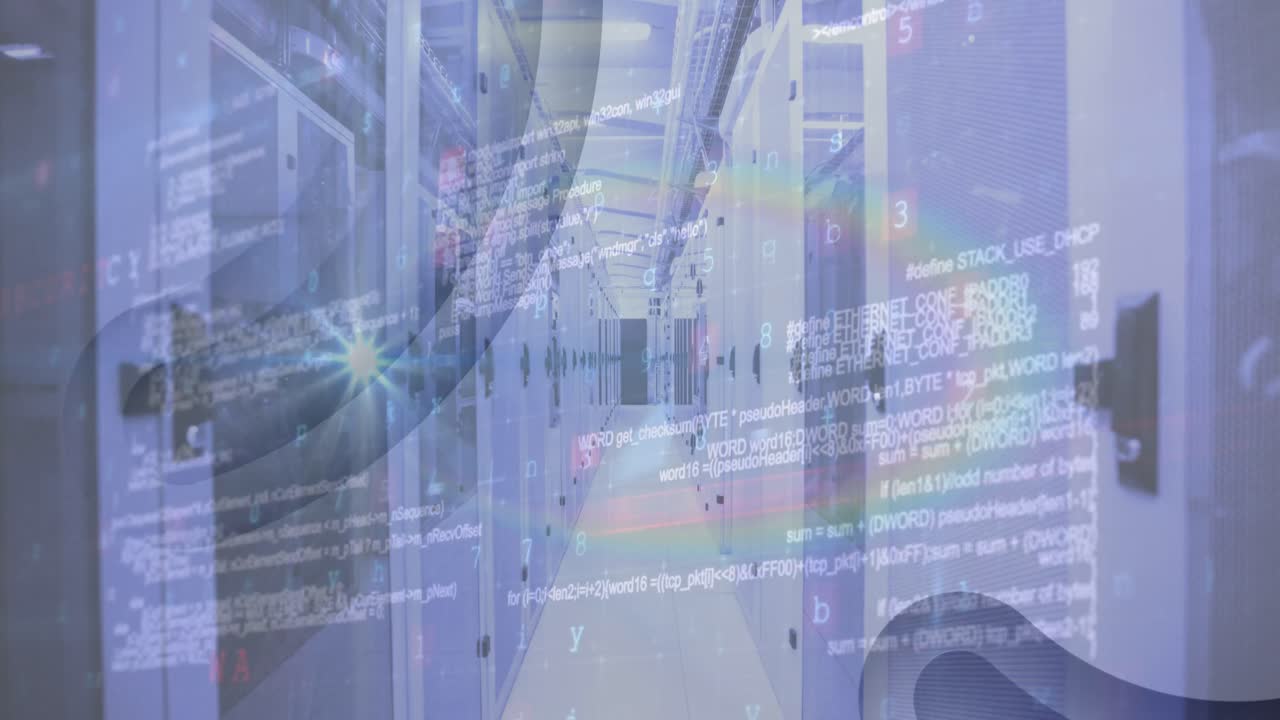 컴퓨터 서버와 함께 기술 방에서 데이터 처리의 애니메이션