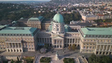 Amazing-Aerial-Drone-View-of-Buda-Castle-in-Budapest,-Hungary
