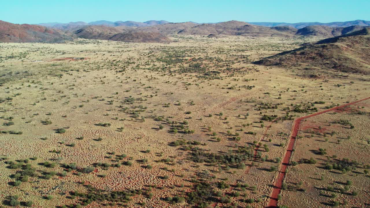 Aerial view of the hilly landscape near Umuwa, South Australia, Australia. August 2022.