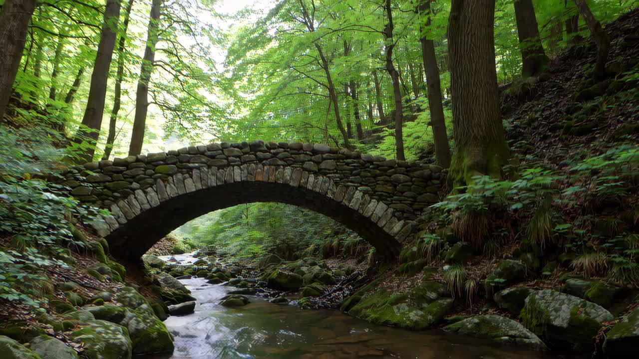 Stone Arch Bridge in a Lush Forest
