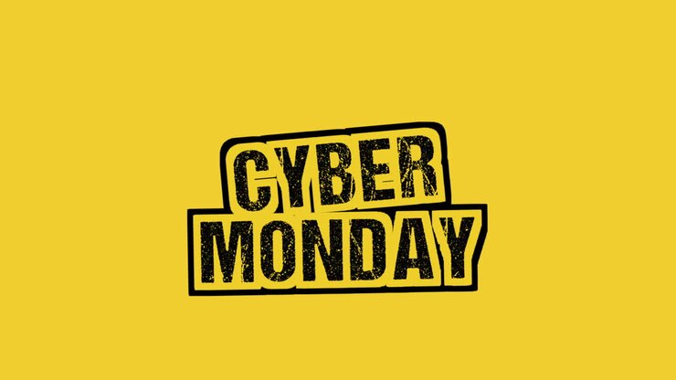 Cyber Monday with black grunge dots on yellow texture