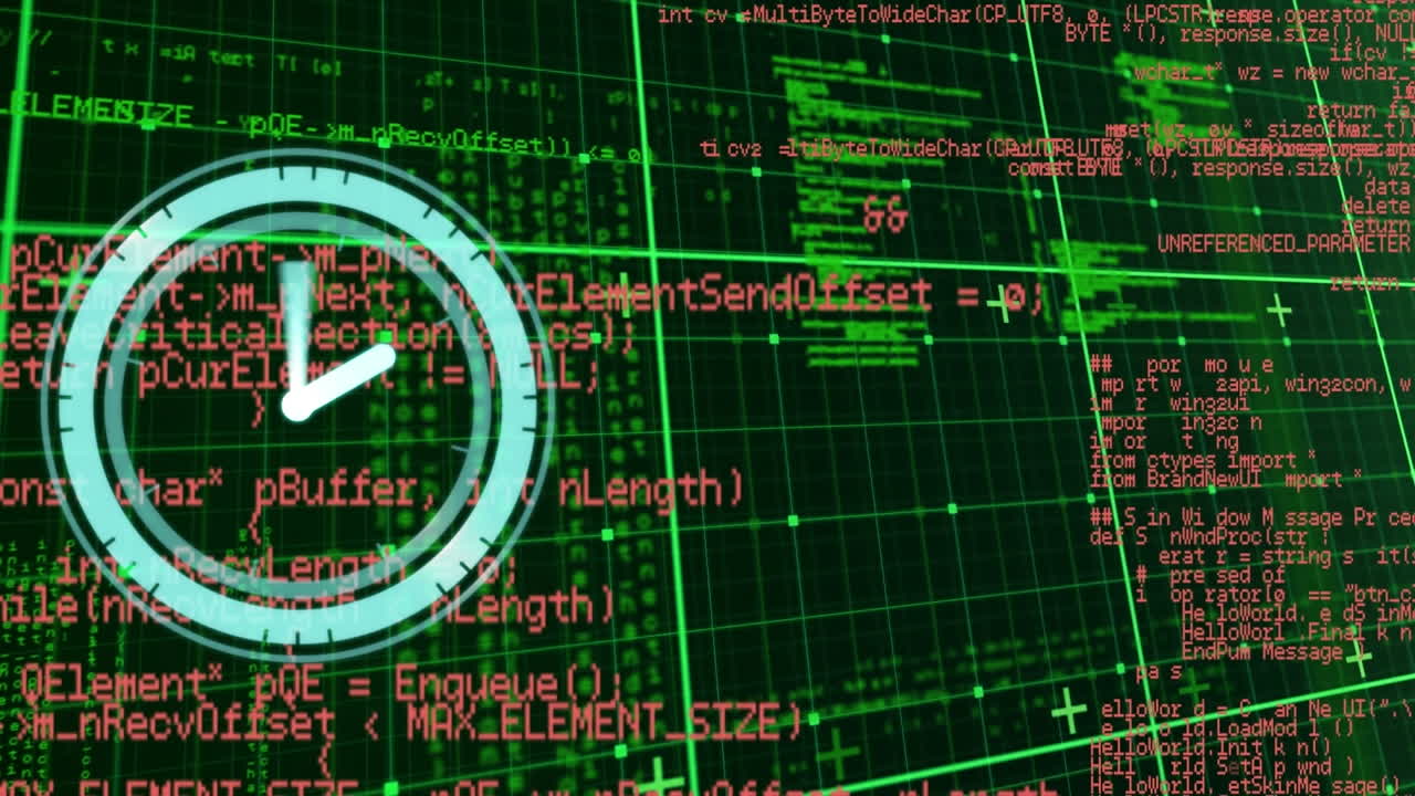 animación del tic-tac del reloj sobre el procesamiento de datos en la red