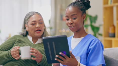 nurse, caretaker and elderly woman talk