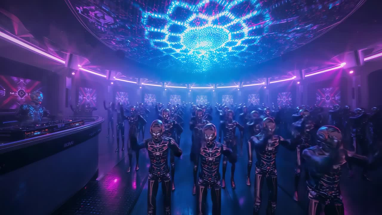 Futuristic robot dance party