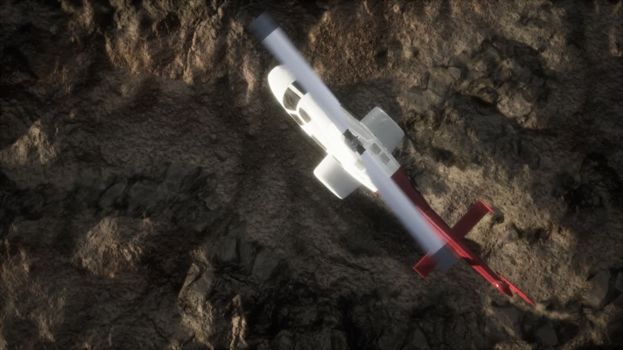 바위 사막 위 의 느린 움직임 의 헬리 ⁇ 터