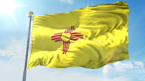 4k-3D-Illustration-of-the-waving-flag-on-a-pole-of-state-of-New-Mexico-in-United-States-of-America