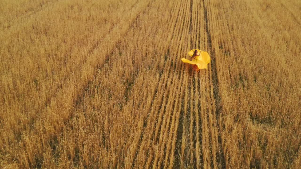 Woman Running Through a Golden Wheat Field
