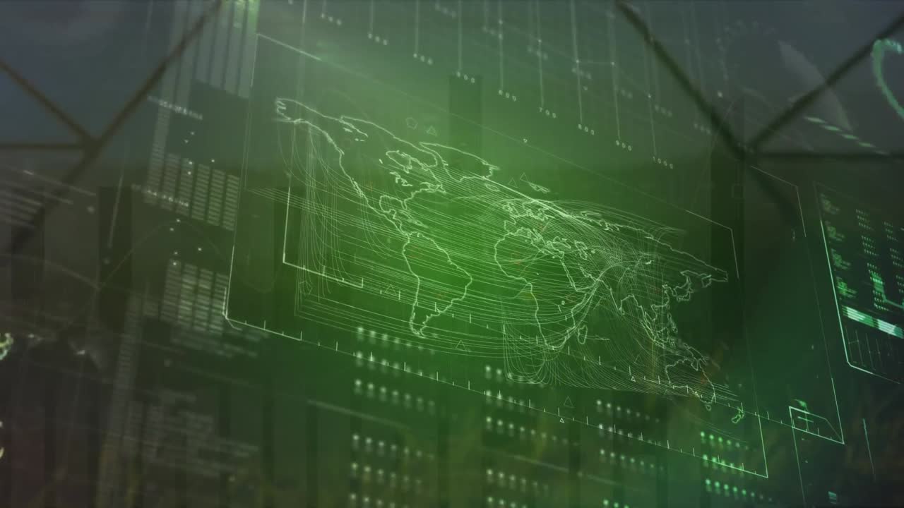 Animation of data processing over landscape