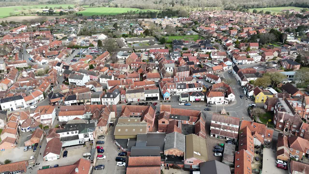 Holt , town centre North Norfolk UK Panning drone aerial