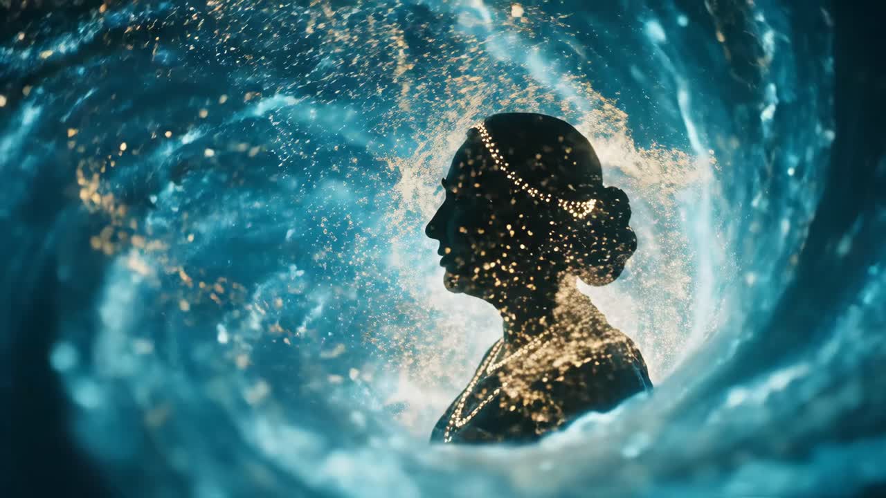 Silhouette of a woman with sparkling water