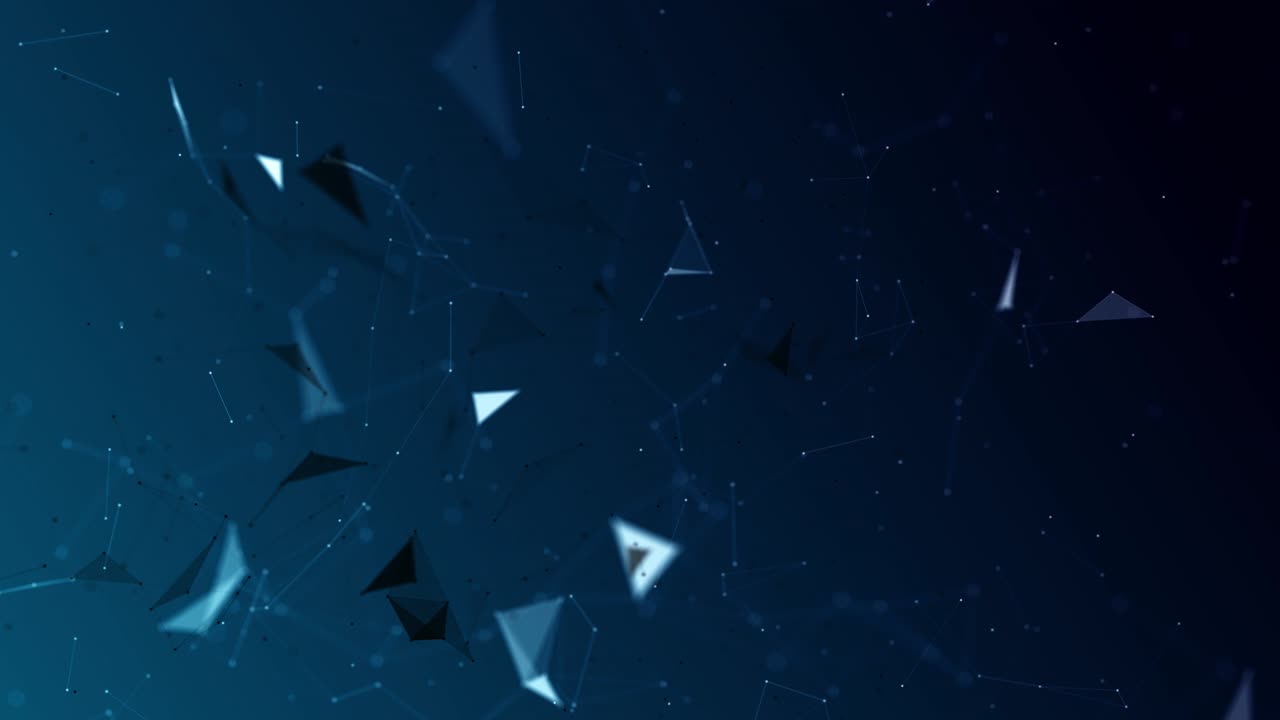Globální propojená síť, velká data, tunel, 3D animace, zářící uzly, tečky, čáry, tok dat, futuristické.