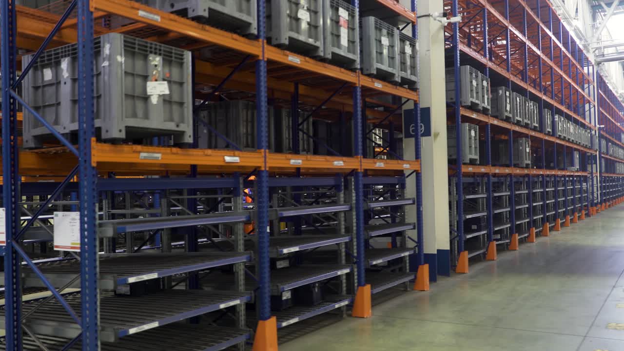Warehouse Interior with Forklift and Storage Racks