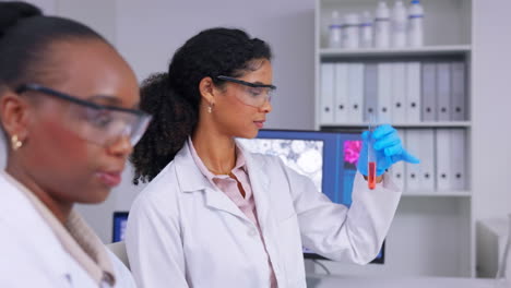 laboratorio, tubo de ensayo y mujeres científicas